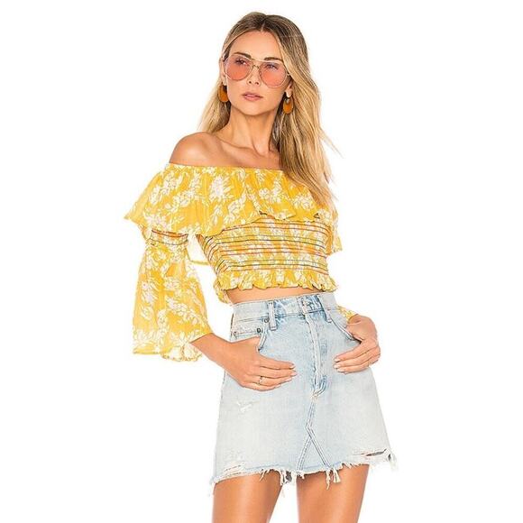 Tularosa Off The Shoulder Yellow Elastic Crop-top‎ Women’s Size XS - Picture 1 of 6